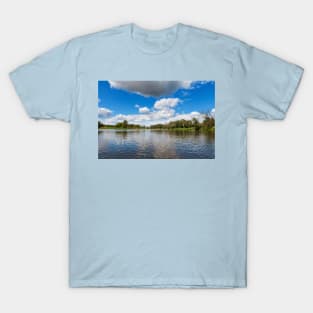 Blue cloudy summer sky over Bug river, Poland, Europe T-Shirt